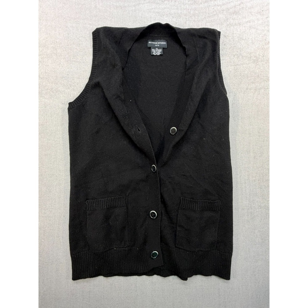 Vintage Sutton Studio 100% Cashmere Button up‎ Vest Black Petite Small